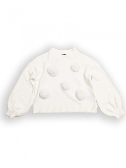 Pulover alb cu bubon pentru fete Pulover alb cu bubon pentru fete
